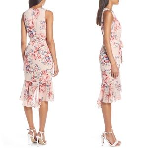 floral ruched chiffon faux wrap dress